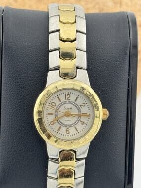 Sheffield Ladies Quartz Watch Two-Tone Hammered Bezel Silver Gold Bracelet